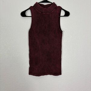 Intimately Free People Maroon Ribbed High Neckline Mock Neck Tank Top